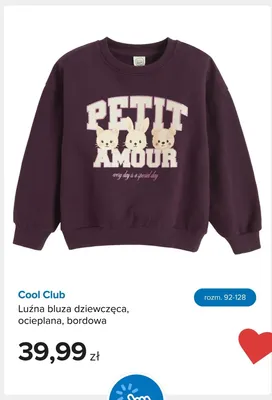 Bluza dziewczęca Cool Club luźna ocieplana bordowa promocja w Smyk
