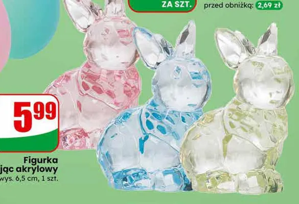 Figurka zając akrylowy różne kolory, wys. 6,5 cm promocja w Dino