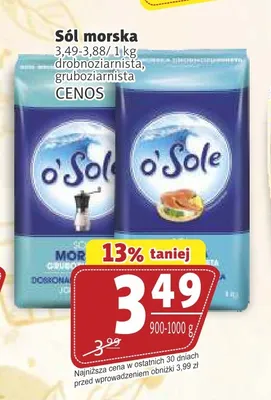 Sól morska gruboziarnista o'Sole Cenos promocja w Prim Market