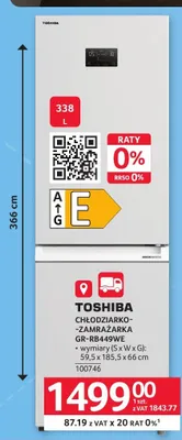 Chłodziarko-zamrażarka Toshiba GR-RB449WE promocja w Selgros
