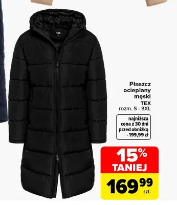 Płaszcz ocieplany męski TEX promocja w Carrefour