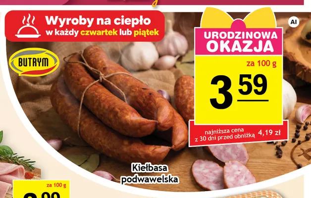 Kiełbasa podwawelska Butrym promocja w Gram Market