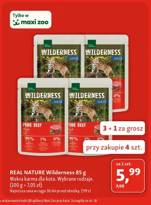 Mokra karma dla kota Real Nature Wilderness Pure Beef Adult promocja w MAXI ZOO