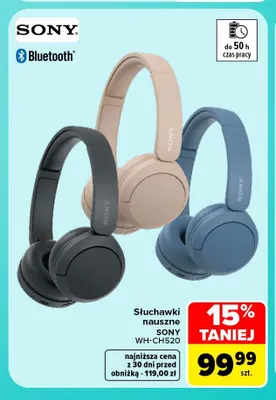 Słuchawki nauszne WH-CH520 Sony promocja w Carrefour
