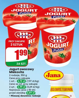 Jogurt owocowy 2 rodzaje promocja w Dino