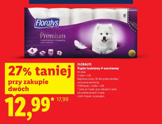 Papier toaletowy 4-warstwowy Floralys Premium promocja w Lidl