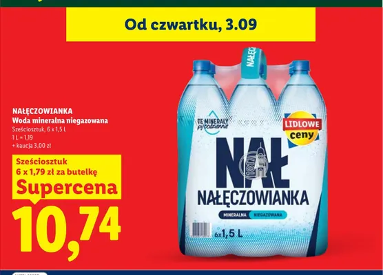 Woda mineralna niegazowana 6-pak Nałęczowianka promocja w Lidl