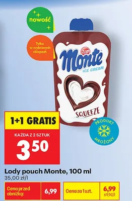 Lody pouch Zott Monte Ice Cream Squeeze promocja w Biedronka