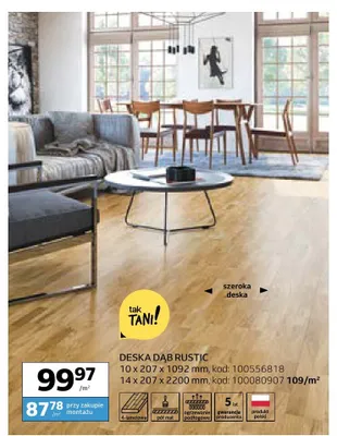 Deska podłogowa dębowa Barlinek Dąb Rustic 10x207x1092 mm promocja w Komfort
