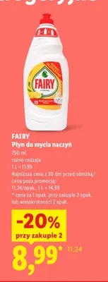 Płyn do mycia naczyń Fairy promocja w Lidl