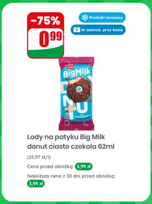 Lody na patyku Algida Big Milk donut ciasteczkowo-czekoladowy promocja w Dino