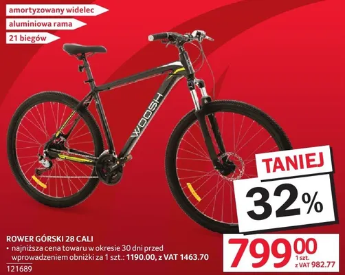 Rower górski 28 cali aluminiowa rama 21 biegów amortyzowany widelec promocja w Selgros