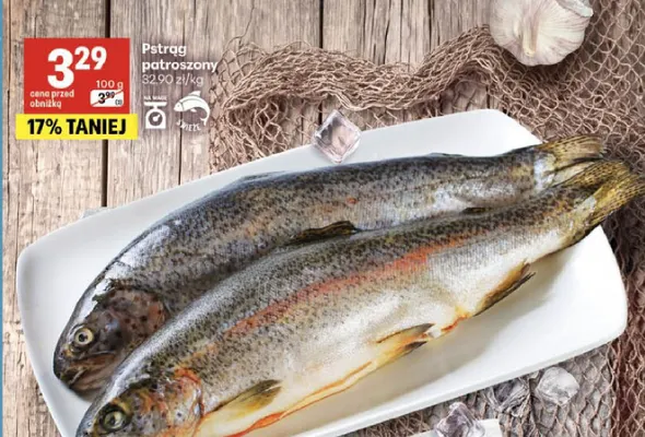 Pstrąg patroszony promocja w Delikatesy Centrum