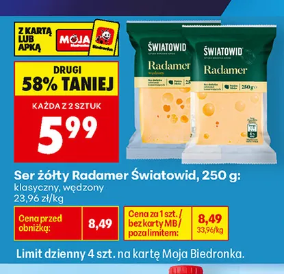 Ser żółty Radamer wędzony Światowid promocja w Biedronka