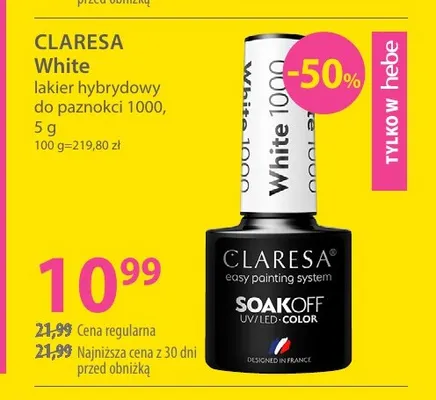 Lakier hybrydowy do paznokci 1000 White Claresa promocja w Hebe