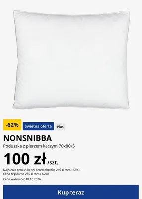 Poduszka z pierzem kaczym Nonsnibba 70x80x5 promocja w Jysk