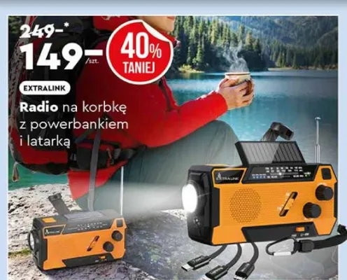 Radio na korbkę z powerbankiem i latarką promocja w Biedronka