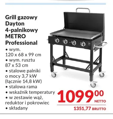 Grill gazowy Dayton 4-palnikowy Metro Professional promocja w Makro