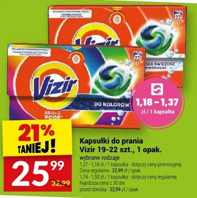 Kapsułki do prania Vizir All-in-1 PODS do kolorów 19-22szt. promocja w Twój Market