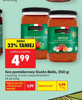 Sos pomidorowy Gusto Bello z bazylią promocja w Biedronka