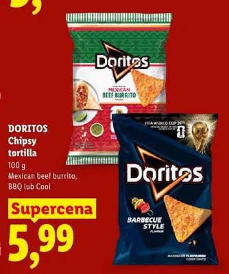 Chipsy tortilla Mexican beef burrito Doritos promocja w Lidl