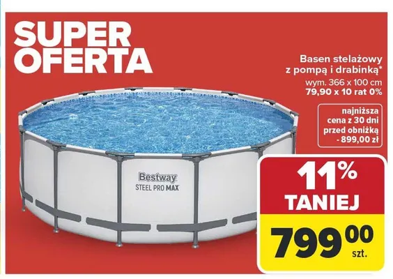 Basen stelażowy z pompą i drabinką BESTWAY wym. 366x100cm promocja w Carrefour