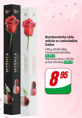 Bombonierka róża wiśnia w czekoladzie Deliss promocja w Dino