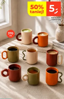 Kubek ceramiczny z ozdobnym uchem 370 ml promocja w Dealz