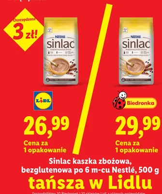 Kaszka zbożowa bezglutenowa po 6 m-cu Nestlé Sinlac promocja w Lidl