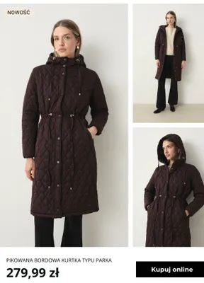 Pikowana bordowa kurtka typu parka Greenpoint promocja w Greenpoint