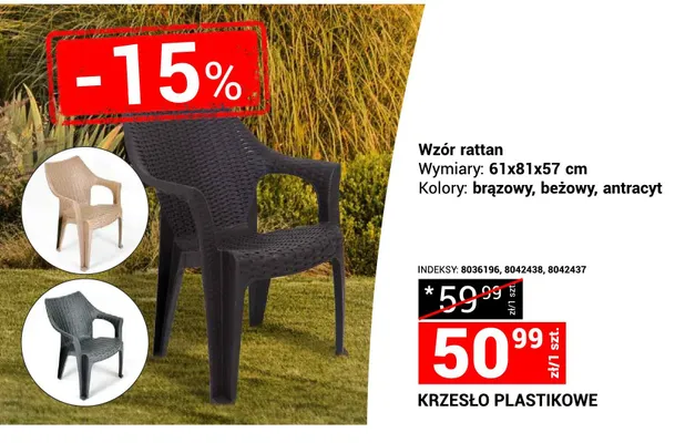 Krzesło plastikowe wzór rattan promocja w Merkury Market