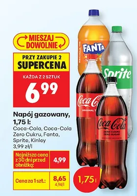 Napój gazowany Kinley 1,75 l promocja w Biedronka