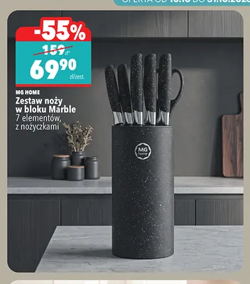 Zestaw noży w bloku Marble 7 elementów z nożyczkami Mg Home promocja w Biedronka