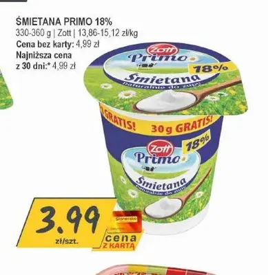 Śmietana Zott Primo 18% promocja w Słoneczko