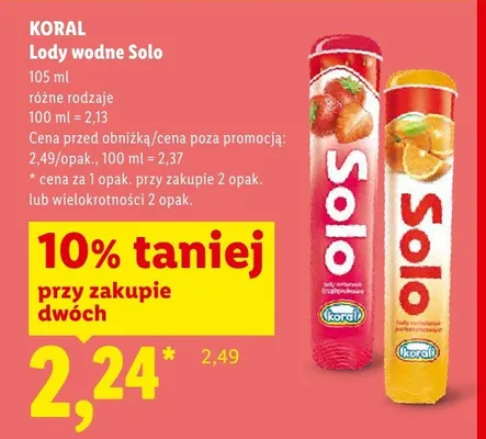 Lody wodne sorbetowe pomarańczowe Koral Solo promocja w Lidl