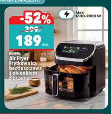 frytkownica beztłuszczowa z okienkiem 8 l czarna Hoffen promocja w Biedronka