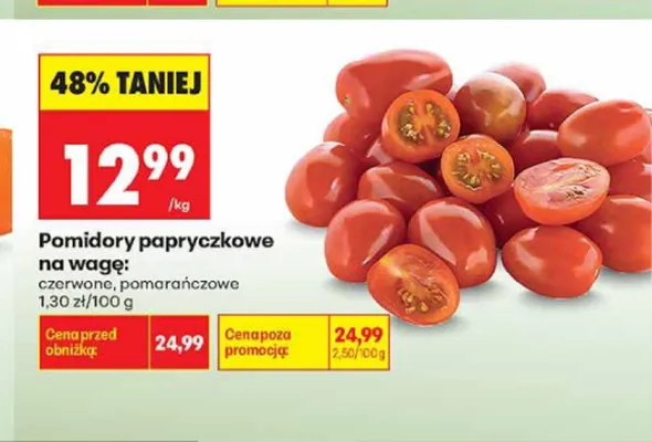Pomidory papryczkowe pomarańczowe na wagę promocja w Biedronka