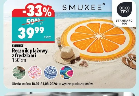 Ręcznik plażowy z frędzlami Smukee promocja w Biedronka Home