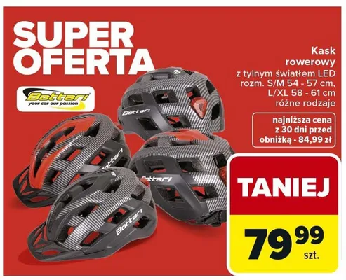 Kask rowerowy z tylnym światłem LED różne rodzaje L/XL 58 - 61 cm promocja w Carrefour