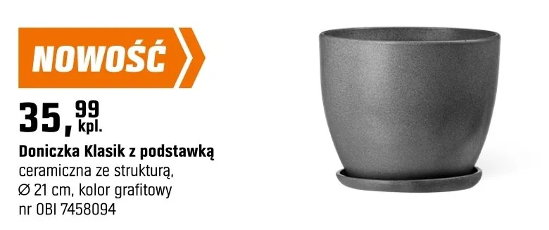 Doniczka Klasik z podstawką ceramiczna ze strukturą, Ø 21 cm, kolor grafitowy OBI promocja w OBI