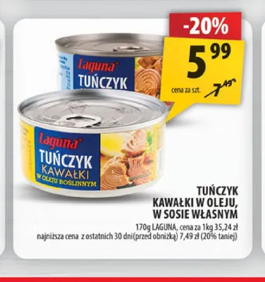 Tuńczyk kawałki w sosie własnym Laguna promocja w Arhelan