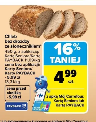Chleb bez drożdży ze słonecznikiem promocja w Carrefour
