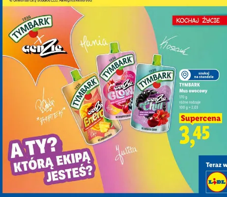 Mus owocowy Tymbark Genzie Energy bez dodatku cukru promocja w Lidl
