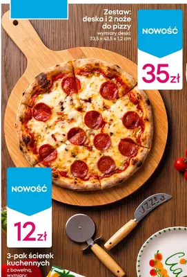 Zestaw: deska i 2 noże do pizzy wymiary deski: 33,5x43,5x1,2 cm promocja w Pepco