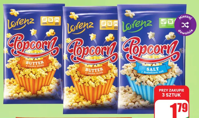 Popcorn do mikrofali o smaku masła Lorenz promocja w Dino