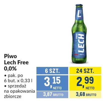 Piwo Lech Free 0,0% promocja w Makro