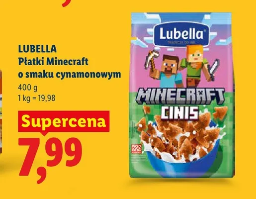 Płatki Minecraft o smaku cynamonowym Lubella promocja w Lidl