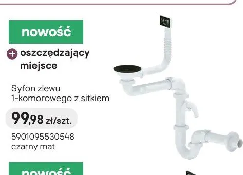 Syfon zlewu 1-komorowego z sitkiem czarny mat promocja w Castorama