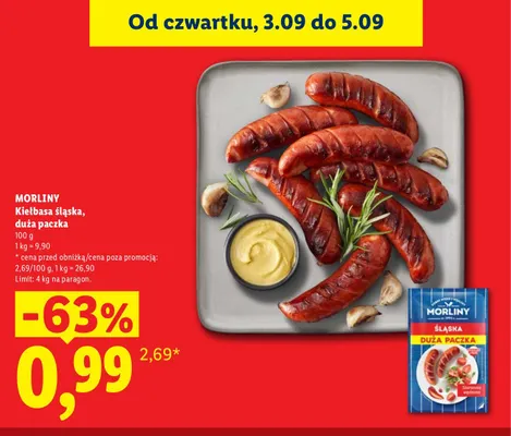 Kiełbasa śląska duża paczka Morliny promocja w Lidl