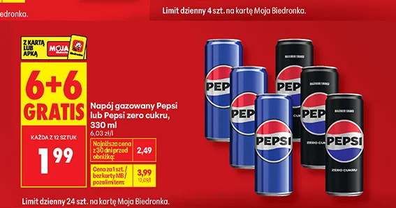 Napój gazowany Pepsi zero cukru promocja w Biedronka